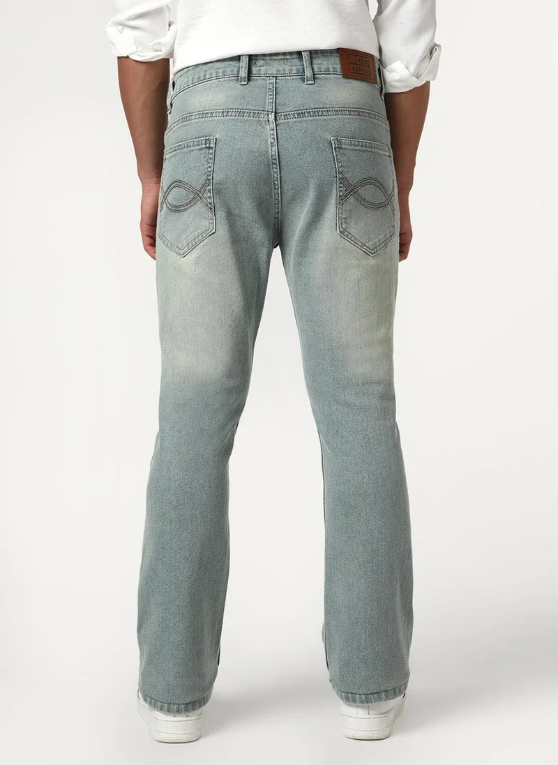 Urbano Fashion  Urbano Fashion Men's Ice Blue Bootcut Fit Mid Rise Tinted Heavy Washed Jeans Stretchable for Men | Best Price UAE